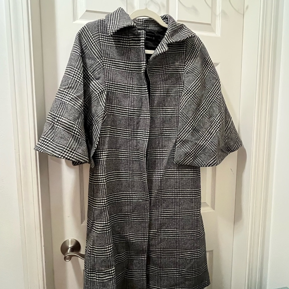 Zara plaid wool cape trench new